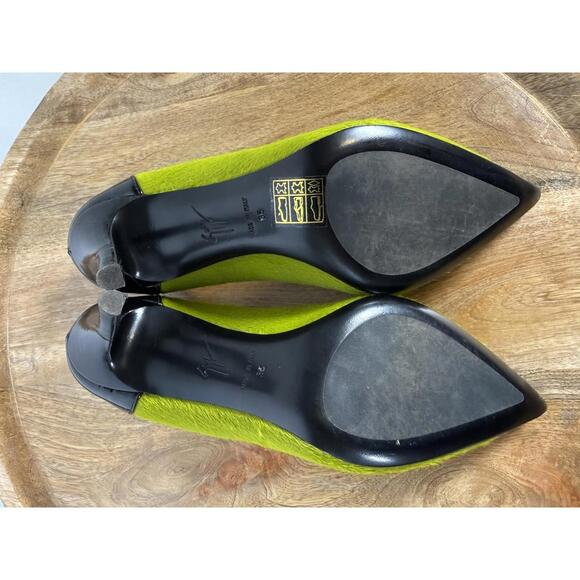 NWB Giuseppe Zanotti Lime Green Suede Black Patent Cap Toe Pointed Pumps Size 5 - Picture 12 of 14